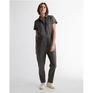 Quince Cotton Linen Twill Short Sleeve Jumpsuit Small Gray Boilersuit Coverall